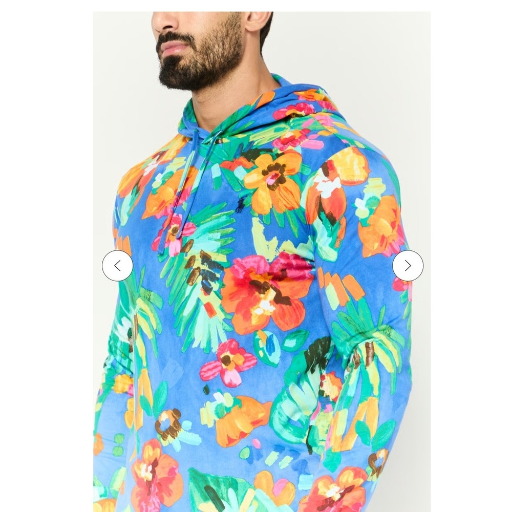 Polo Ralph Lauren Floral Hooded T-Shirt Mens 2XLT Blue Excellent Tropical Print - Picture 4 of 9